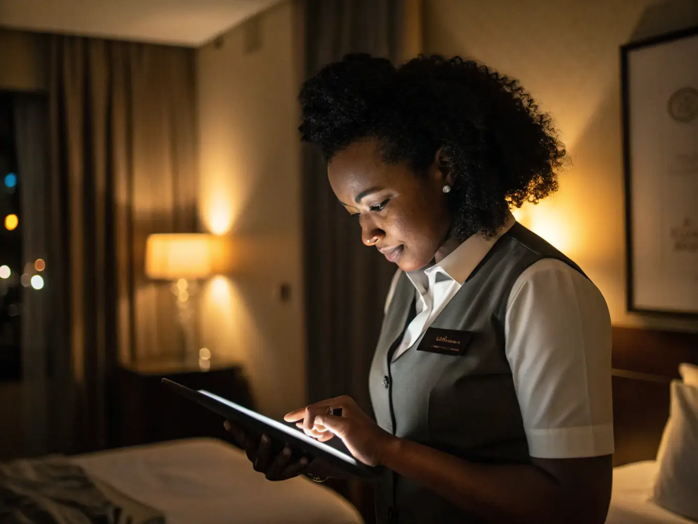 A user-friendly interface on a tablet, showcasing the platform's intuitive design and ease of navigation for hotel staff.